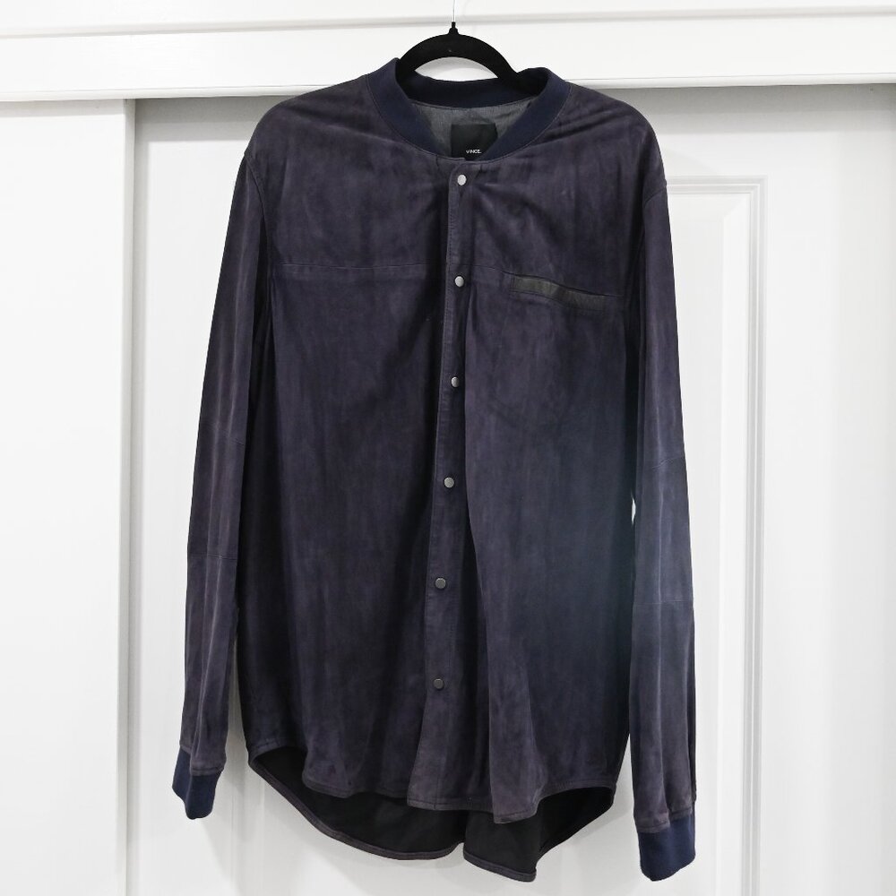 Vince Size XL 100% Goat Leather Suede Button Down Shirt